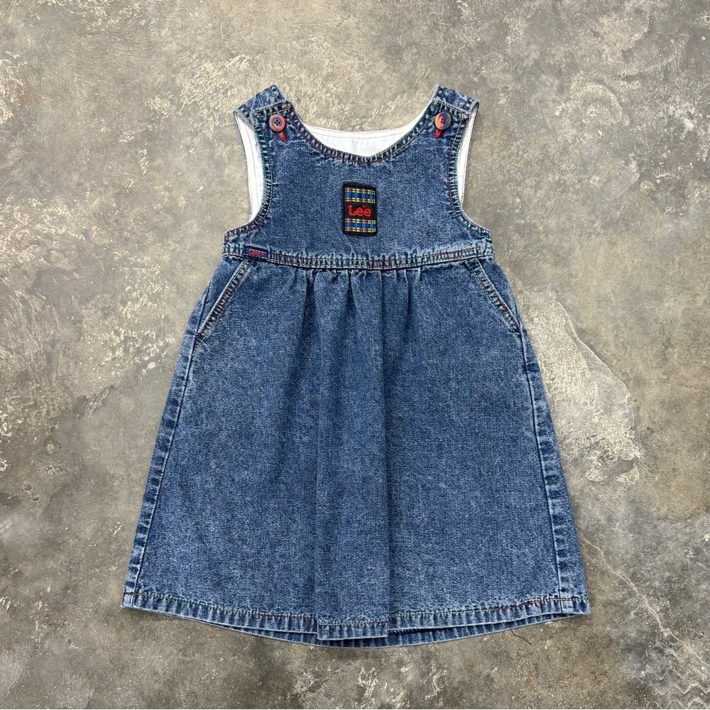 Vintage Lee Girls Denim Overall Jumper Dress 6X USA Made